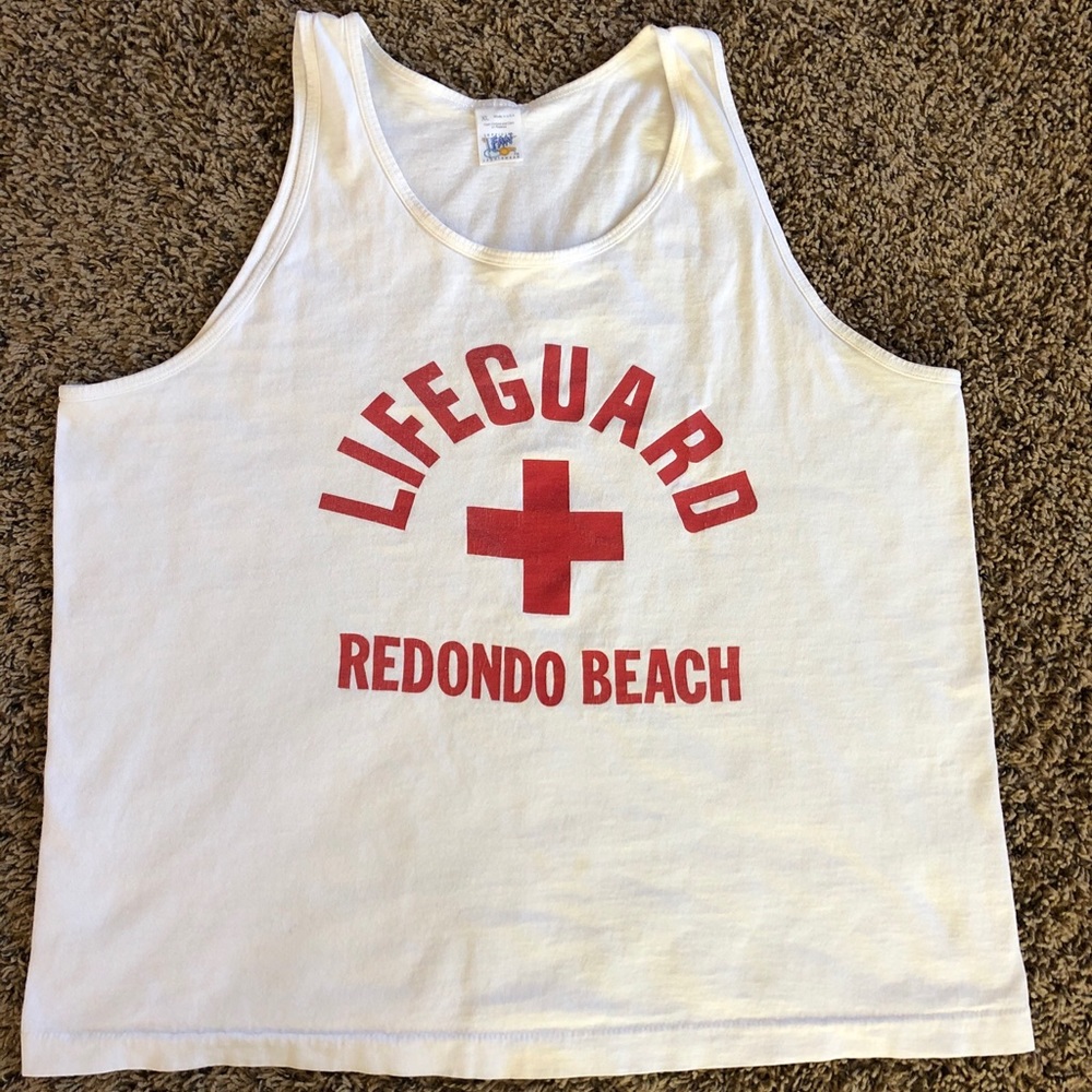 Vintage Single Stitch Lifeguard Redondo Beach Cali Tank Top Mens XL Made in USA